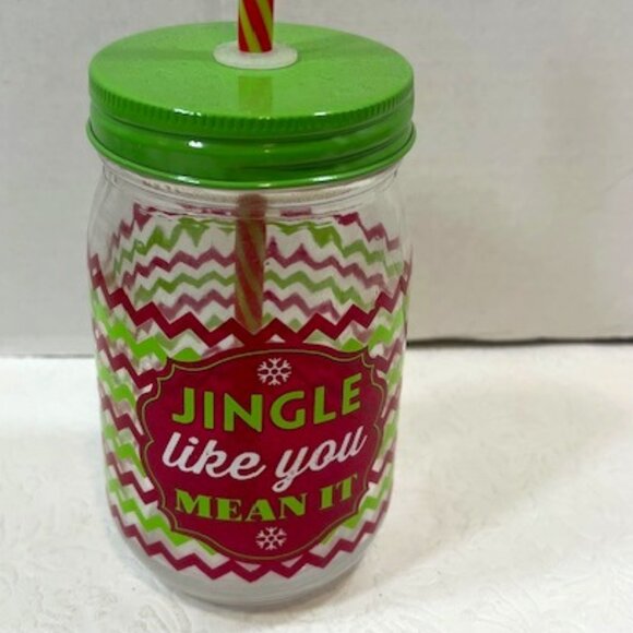 Jingle Like You Mean It Christmas Holiday Mason Jar Drink Glass 5.5" Tall - Picture 1 of 7